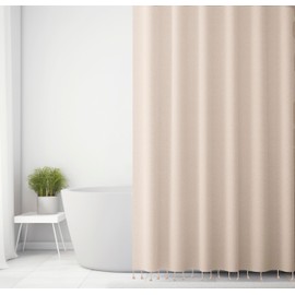 MALLOWEX Shower Curtain for Bathroom, 100% Cotton Flex Natural Shower Curtain with Tassels for Bathroom Décor with 12 Hooks (Natural, 72" L x 70" W)