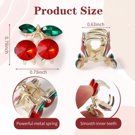 Pack of 6 Mini Cherry Hair Clips - Cute Cherry Hair Clips for Girls & Women - Small Fruit Hair Clips with Rhinestones for Braid & Half-Up Hairstyles - Claw Clips Cherry Red Party Christmas Gifts