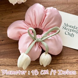 Ouliget Large Satin Scrunchies,Cute Oversized Flower Hair Bands for Girls Women,Creative Hair Ties Ponytail Decorative Headwear for Christmas Party Decoration (Tulip pink)