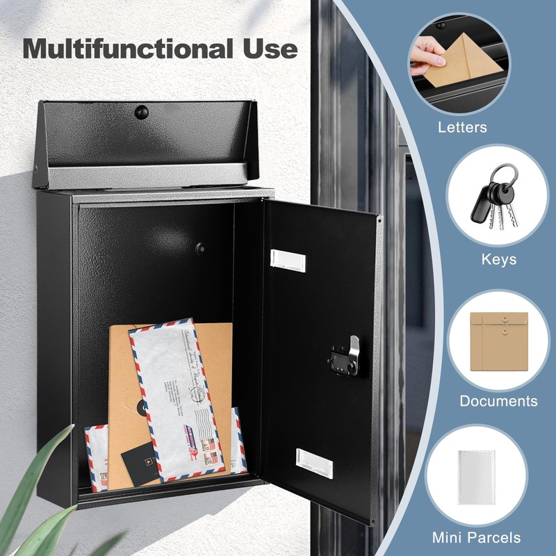 KINGCEPHAS Outside Wall-Mounted Mailbox with Combination Lock, Suggestion Box, Square