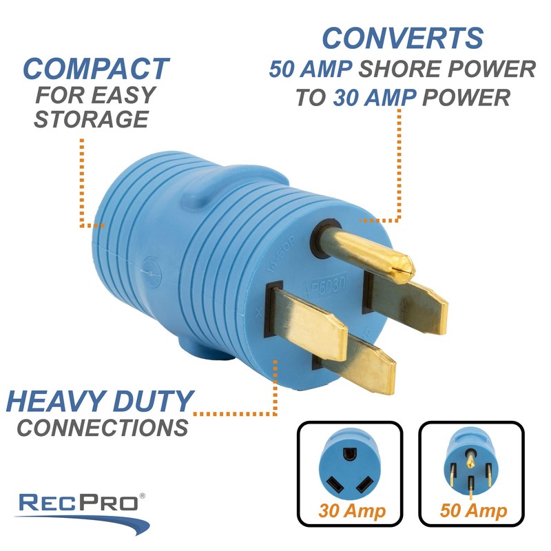 RecPro 50 Amp RV Plug to 30 Amp Adapter |