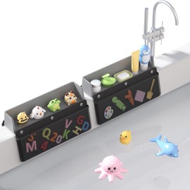 CLESOO CLESOO Bathtub Splash Guard 2 Pack Play Shelf Toy Tray Caddy Holder Storage Suction Cups Attach to Bath Tub No Mess Water Spill in Bathroom for Toddlers Kids Baby