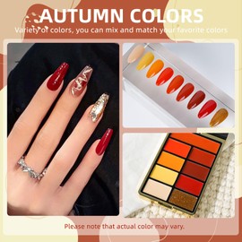 DUKASOU Solid Fall Gel Nail Polish Set, 9 Colors Red Orange Brown Shimmer Gel Polish, Thanksgiving Color Nail Gel Polish with Brush, UV Gel Nail Polish for Women DIY Manicure