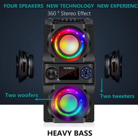 Bluetooth Speaker, 40W (60W Peak) Portable Wireless Speaker with Colorful Lights, Double Subwoofer Heavy Bass, FM Radio, MP3 Player, Bluetooth 5.0, Loud Stereo speakers for Home Outdoor Party Camping