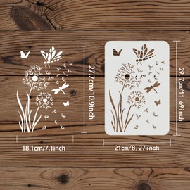 FINGERINSPIRE Dandelion Stencil 29.7 x 21 cm Reusable Butterfly Drawing Stencils Dragonfly Stencil Flying Dandelion Stencil for Painting on Wood, Walls, Furniture and Fabrics