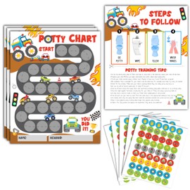Gsauto Potty Training Chart, 10 Potty Training Reward Chart for Toilet Success, 8"x10" Truck Routine Calendar with Stickers for Toddler Boys - A01