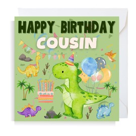 Second Ave Dinosaur Cousin Square Children's Kids Birthday Greeting Card for Boy or Girl