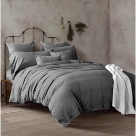 Doffapd Duvet Cover King, Washed Cotton Duvet Cover Set - 3 Piece (King, Dark Gray)