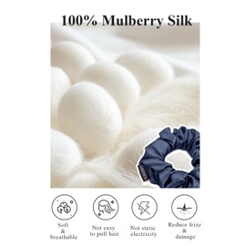 THXSILK 100% Mulberry Silk Scrunchies for Women, No Damage Hair Ties for Grils, Silk Smooth Ponytail Holder, Medium 3 PCS, Navy Blue