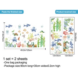 Under The Sea Wall Decals Ocean Fish Wall Stickers Watercolor Ocean Animal Jellyfish Turtle Whale Starfish Seaweed Wall Decor Ocean Themed DIY Removable Peel and Stick Wallpaper for Kid Baby Nursery