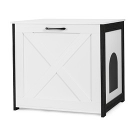 Dwanton Cat Litter Box Furniture Hidden, Cat Litter Box Enclosure, Reversible Entrance Can Be on Left or Right Side, Indoor Cabinet, Wooden Washroom, End Table, Nightstand, White, 23.6" L