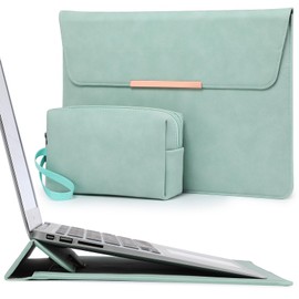 HYZUO 13.3-14 Inch Laptop Sleeve Case with Stand for MacBook Pro 14 M4/M3/M2/M1 Pro/Max 2025-2021, MacBook Air/Pro 13.3, 13.8/13.5 Surface Laptop, HP Specter X360 13/14, Mint Green(Smiley)
