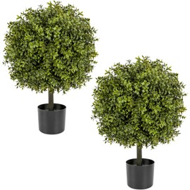 Veryhome Artificial Topiary Boxwood Trees Set of 2, 23.6inch Artificial Potted Shrubs, Faux Ball Plants White Fruits in Pot for Indoor and Outdoor, Home, Garden Decor(Green)