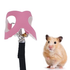 Hamster Harness Rope, Pet Hamster Harness and Leash Set, Artificial Leather Soft Easy To Wear Rat Walking Harness Vest and Leash Set with Bells, for Outdoor Walking (Roseate)