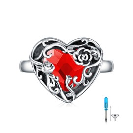 AOBOCO 925 Sterling Silver Rose Heart Cremation Ring Holds Loved One's Ashes,Heart Urn Ring For Women, Austrian Crystal Decoration Memorial Keepsake Ring-4