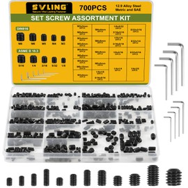SVLING Set Screw Assortment Kit 700PCS, 25 Sizes Metric and SAE Set Screws M3 M4 M5 M6 M8 1/8" 5/32" 3/16" 1/4" 5/16" Socket Screw Kit 12.9 Alloy Steel for Bathroom Fixtures Door Handles