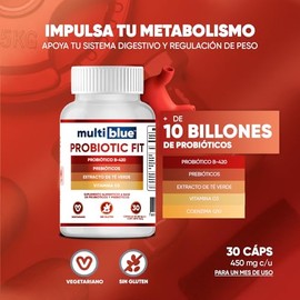 Probiotic Fit 30 Capsulas | Avanzada Fórmula de Probióticos y Prebióticos con Extracto de Té Verde y Vitamina D3 | Sin Levadura, Gluten, Soya | Ideal 