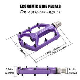 BOWOD Grippy BMX MTB Pedals fit 9/16" Crank, Bicycle Pedals Lightweight Mountain Bike Pedals w 3Bearings Cr-Mo Axel, Light CNC Aluminum Platform Pedal w 16Pins for Road City Ebike Pedals Adult Purple