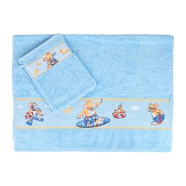 Leo Lausemaus Children's Terry Towel Set, 2 Pieces, Blue - with Fluffy Children's Towel and Wash Mitt for Boys and Girls - Hand Towel 50 x 70 cm, Wash Cloth 16 x 21 cm