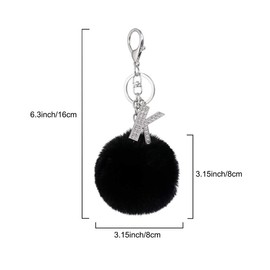 Czsycdsf Crystal Initial Letter A-Z Puff Fur Ball Keychain, Black Pom Pom Keyrings Soft Faux Rabbit Fur Balls Key Chain Fluffy Keyrings Car Keyring Pendant Artificial Fur Ball Key Ring Accessory, K