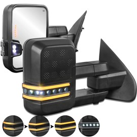 KUIPERAUTO Towing Mirrors Compatible for 14-19 Chevy Silverado 1500 2500 3500 HD/GMC Sierra,Power Heated w/Sequential Turn Light White Running Light Telescoping Truck Side Tow Mirror Pair
