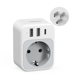 TESSAN USA Adapter Socket, 4 in 1 Travel Adapter USA with USB C and 2 USB A, Adapter USA Germany Plug, Socket Adapter USA, Travel Plug USA, Travel Adapter Type B for Thailand Canada Mexico