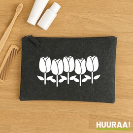 Huuraa Toiletry Bag Tulips Flower Gift 1 Litre Charcoal Felt Tulips Gift Idea