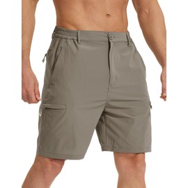 MOURCE - Pantalones cortos de senderismo para hombre, de 9 pulgadas, ligeros de secado rápido, para hombre, con 5 bolsillos, para verano, golf, viajes y camping, Caqui, 4X-Large
