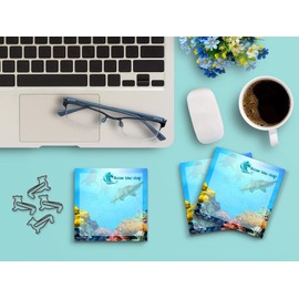 Butler in the Home Sticky Notes 12 Pack 3"x3" 50 Sheet Count Per Pad, Seas The Day Fish Shark, Cute Funny Memo Note Pads Stationery Journal Planner Paper