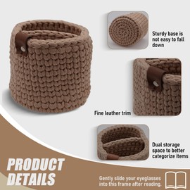 2 In 1 Eyeglass Holder Stand with 2 Sections, YITOBA Protective Eye Glasses Holder for Nightstand, Soft Weave Vertical Eyeglass Stand Case Storage Organizer for Office Desk (Camel)