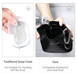 Travel Soap Container Bag with Waterproof Zipper and Carabiner Clip Waterproof and Leak Proof Soap Travel Case Travel Accessories (Black)