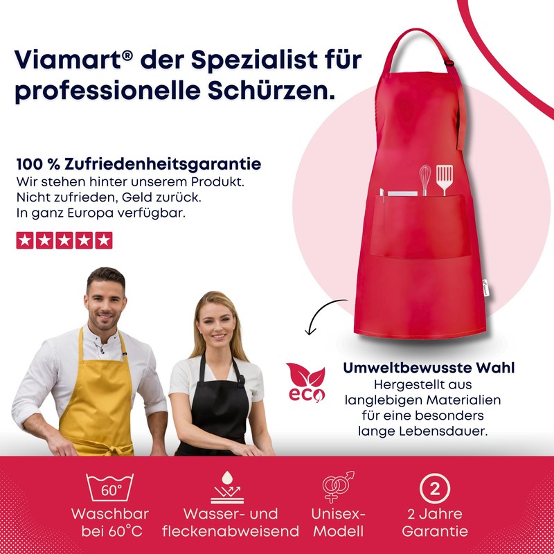 Viamart® Kitchen Apron - Gastro Quality - Unisex - Washable