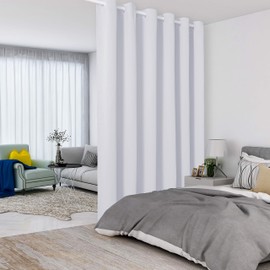 LORDTEX Greyish White Room Divider Curtains - Total Privacy Wall Room Divider Screens Sound Proof Wide Blackout Curtain for Living Room Bedroom Patio Sliding Door, 1 Panel, 10ft Wide x 8ft Tall