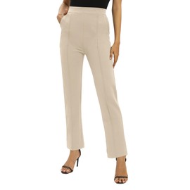 EXCHIC Women's Yoga Dress Pants Stretchy Casual Slacks Straight Leg Work Pants with Pockets (Camel, Large)