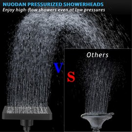 Nuodan High Pressure Rain Shower Head with 6'' Shower Arm - High Flow Square Rainfall Showerhead - Luxury Modern Look - Pressure Boosting (Matte Black)