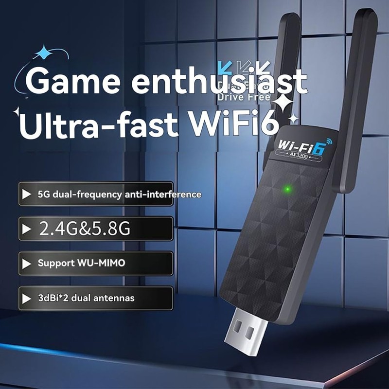 Snblzhef WiFi 6 AX3200 USB3.0 Adapter BT5.3 5G/2.4GHz USB3.0 WiFi