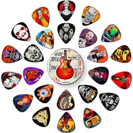 Guitar Picks 24 Pack Thin, Medium, Heavy Picks with Tin Box,Bass Guitar Pick Variety Pack,Guitar Pick for Acoustic Electric Guitar Bass Ukulele 0.46 0.71 0.96 1.20 mm(Set -4)