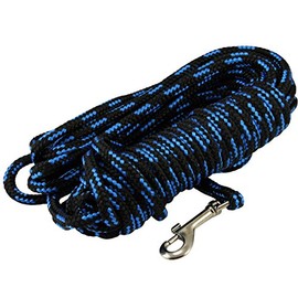 Dogs My Love Braided Nylon Rope Tracking Dog Leash, Black/Blue 15-Feet/30-Feet 1/4" Diameter Training Lead Small (30ft - Diam 1/4" (6mm))