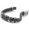 Men's Stainless Steel Three Wise Skulls Bracelet, Heavy-Duty Woven Wheat