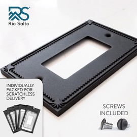 Rio Salto Sunken Pearls Metal Decora Rocker Wall Plate Outlet Cover MIDSIZE for Switch Plate 1-Gang Covers Decorative GFCI Medium Size (Matte Black, 1-Gang Rocker)