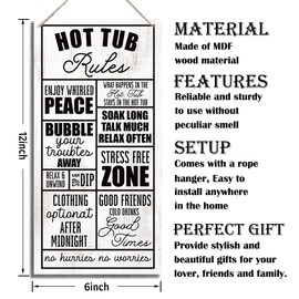 Hot Tub Rules Sign, Bathroom Sign, Bathroom Wall Decor, Decorative Wood Hanging Wood Plaque, Wall Decor Art, Bathroom Wall Sign for Home or Business Use, Farmhouse Wooden Sign with Hanging Rope