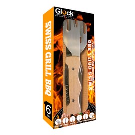 Herramienta Parrillera Swiss Grill de Glück 6 e 1, incluye Espátula, Trinche, Pinzas, Cuchillo, Destapador y Sacacorchos; Utensilio Multifuncional de Acero Inoxidable con Mango Ergonómico para Asador