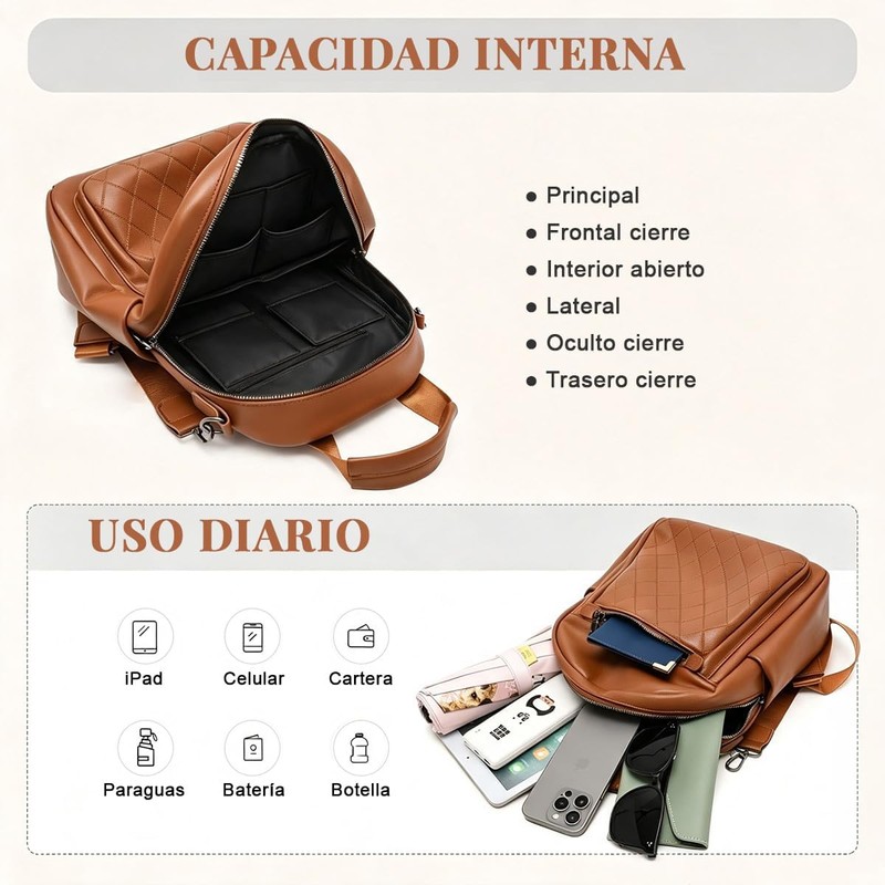 Mochilas para Mujer 3 en 1 Cuero PU Impermeable Antirrobo