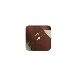 Gold Bracelets for Women,14K Real Gold Plated Cubic Zirconia Cross Bracelet Layering,Dainty Jewelry Gift for Women