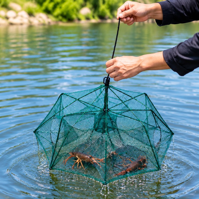 Portable Folding Fishing Trap – 8-Hole Mesh Cage for Crab,