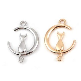 Cat in The Moon Charm Pendants 20 Pack (10 of Each), 1 1/8 x 3/4 Inch, Silver and Gold Tone