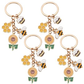 HGSHUO Sunflower Key Ring Bee Key Ring Party Bag Women's Key Ring Bee Decoration Bags Pendant Key Ring Flower, gold, S