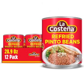 La Costeña Refried Pinto Beans - Ready-to-Eat Canned Refried Beans for Mexican Food, Mexican Rice, Nacho Bean Dip, Bean Burrito, Carne Asada, Fajita & Taco Seasoning - 28.9oz, 12 Pack Canned Food