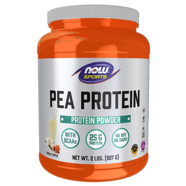 NOW Sports Nutrition, Pea Protein 25 g With BCAAs, Easily Digested, Vanilla Toffee Powder, 2-Pound