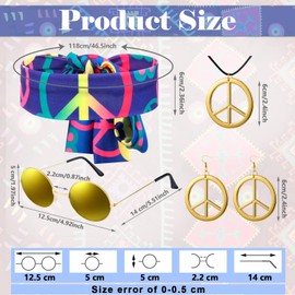 Haull 7 Pcs 60s 70s Outfits for Women Hippie Costume Set Boho Flared Pants Fringe Vest Peace Sign Accessories Set (Dreamy Flower,XX-Large)